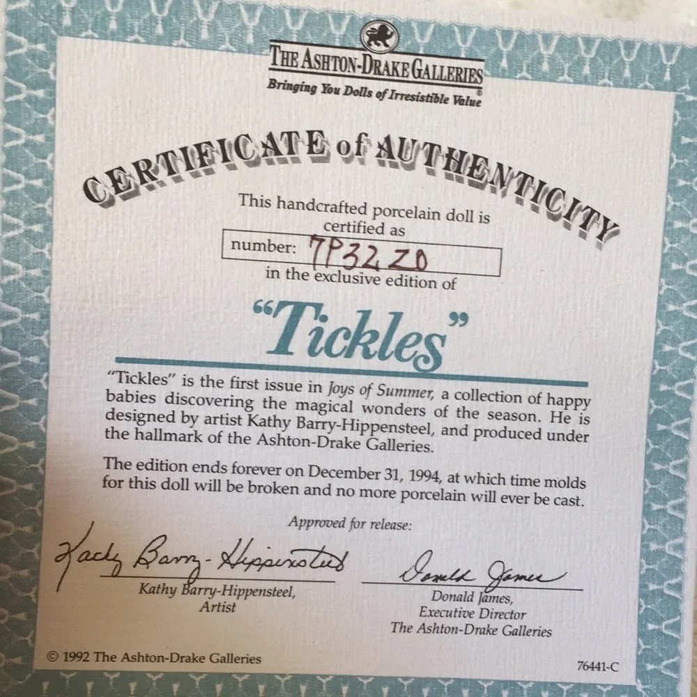 Vintage Ashton Drake “ TICKLES”